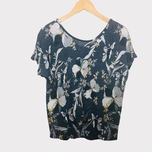 CYNTHIA ROWLEY 100% Linen Button Back Floral Top Size Medium